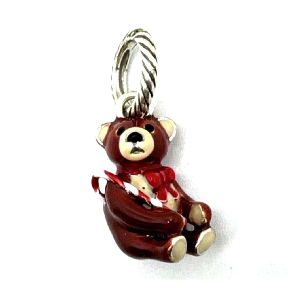 Brighton Candy Cane Bear Teddy Christmas Holiday Red Bow Pendant Charm NWOT